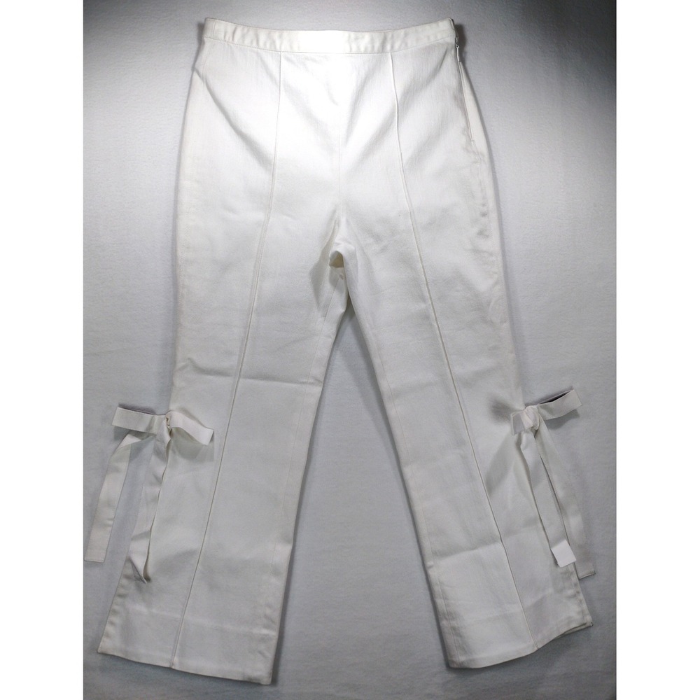Cinq a Sept Lou Tous Les Jours White Bow Ankle‎ Flared Pants Size 12 High Rise